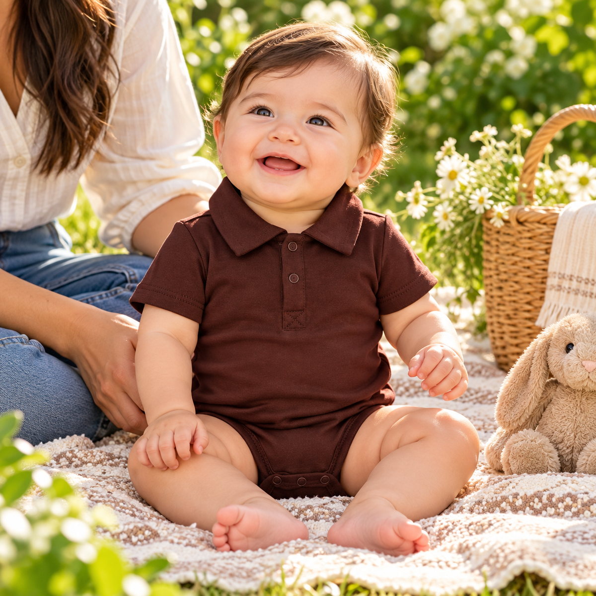 Brown polo baby bodysuit spring editorial