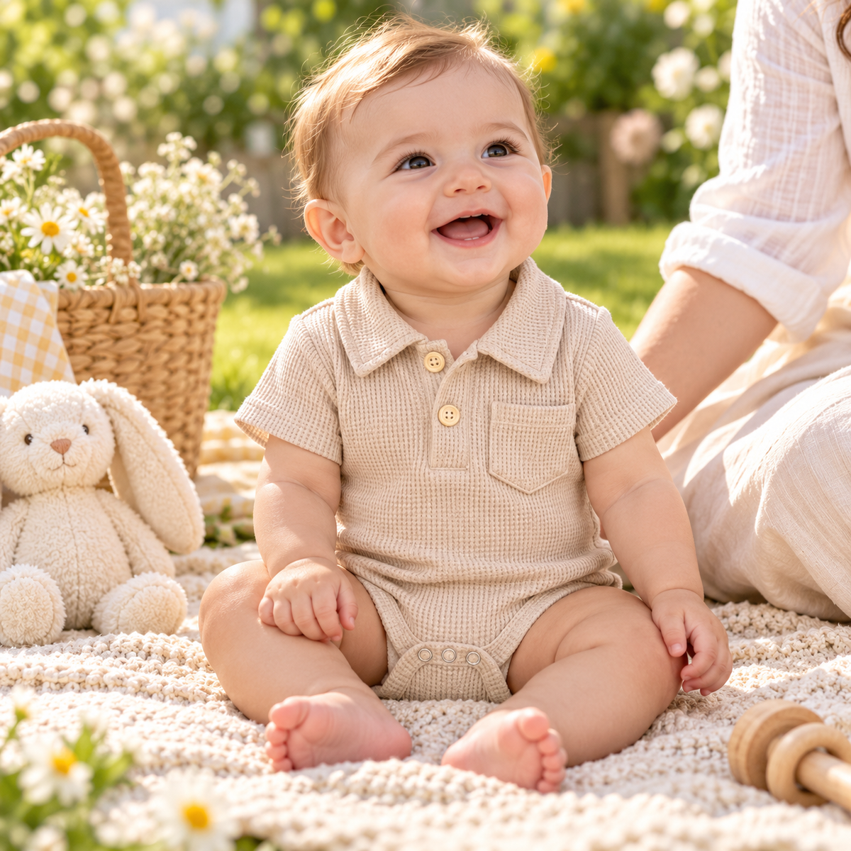 Apricot waffle polo baby bodysuit spring editorial