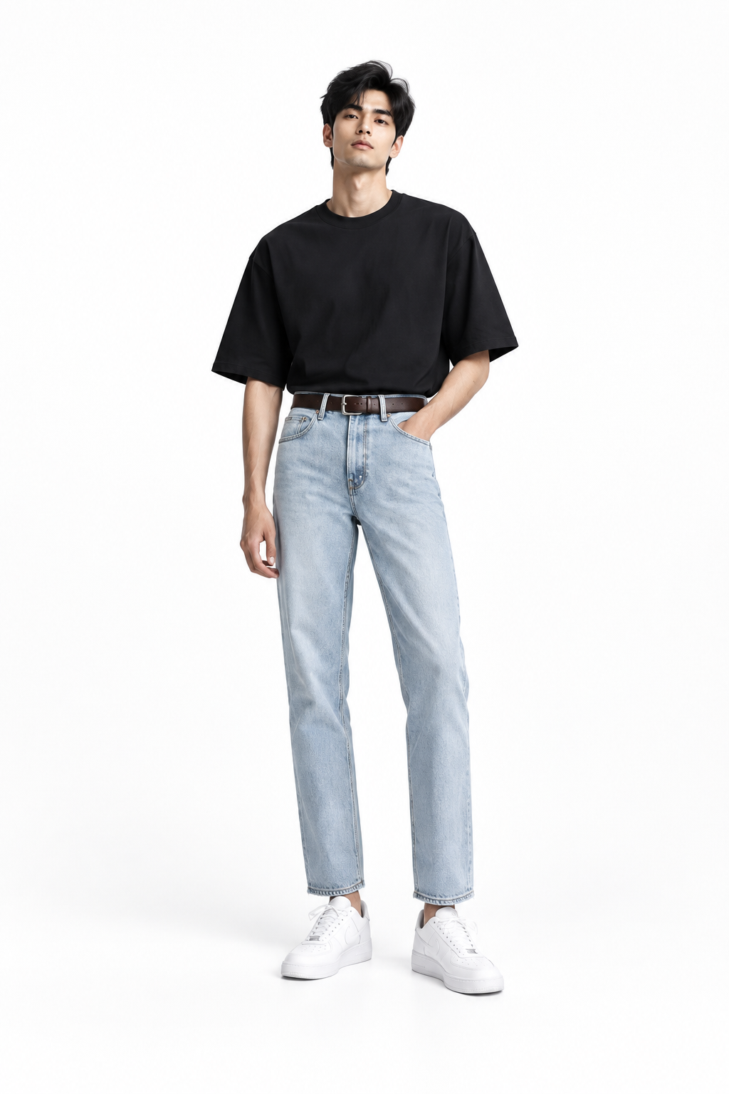 Black Tee Light Jeans