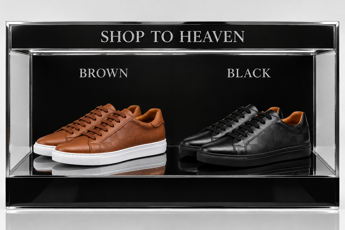 Leather Checker-Texture Low-Top Sneakers