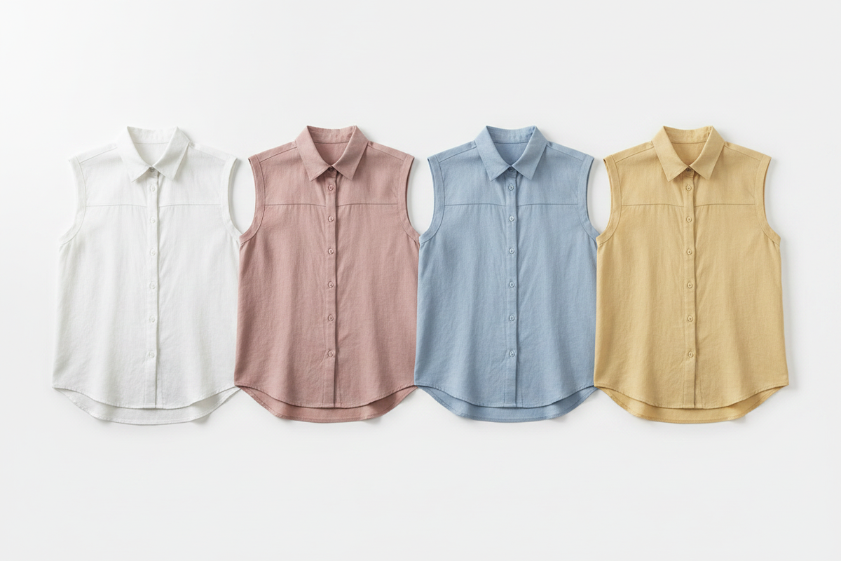 Colour Grid – Sleeveless Linen Shirt