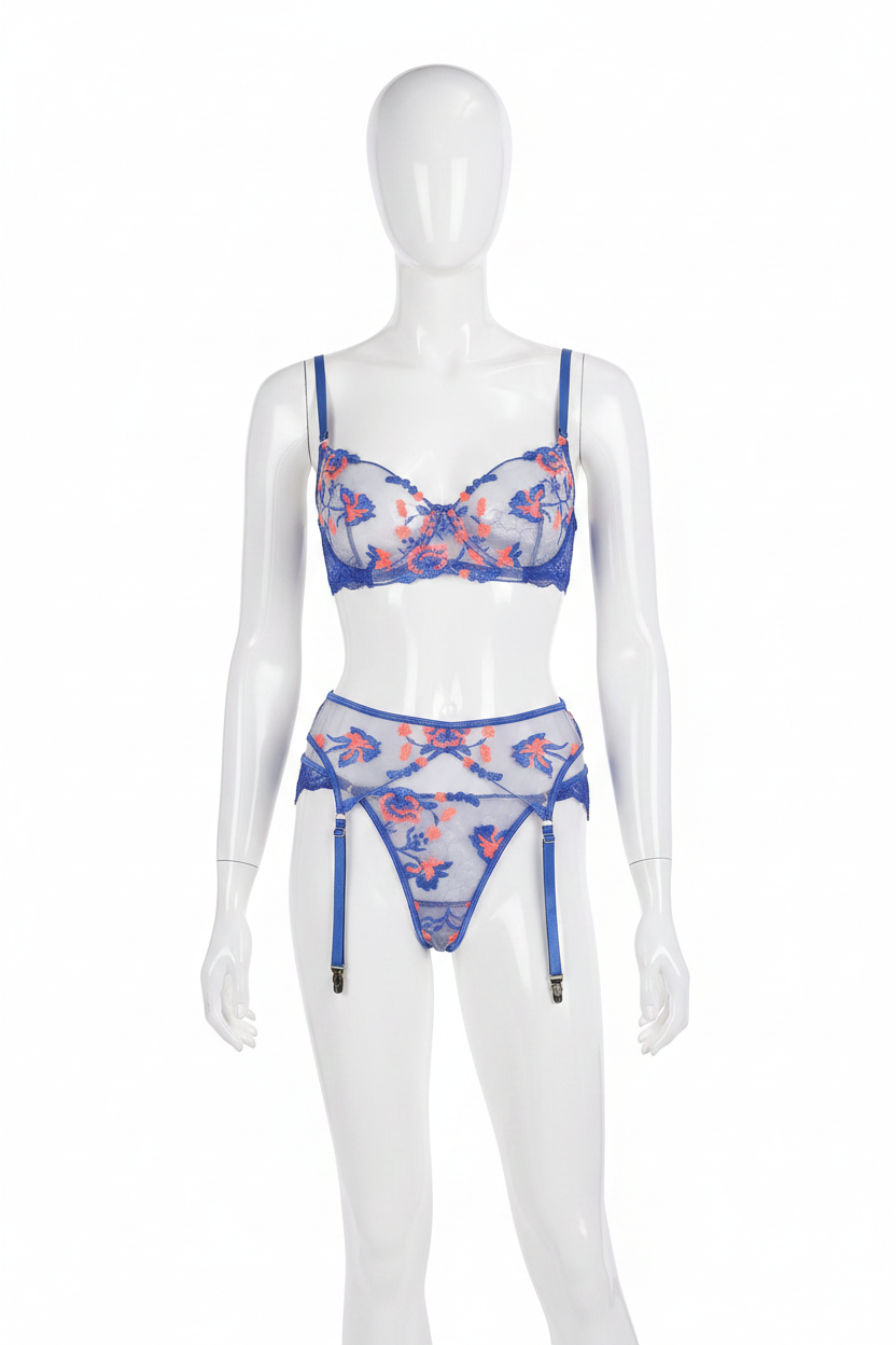 Embroidered Shaping Lingerie Set — Floral Lace 4-Piece