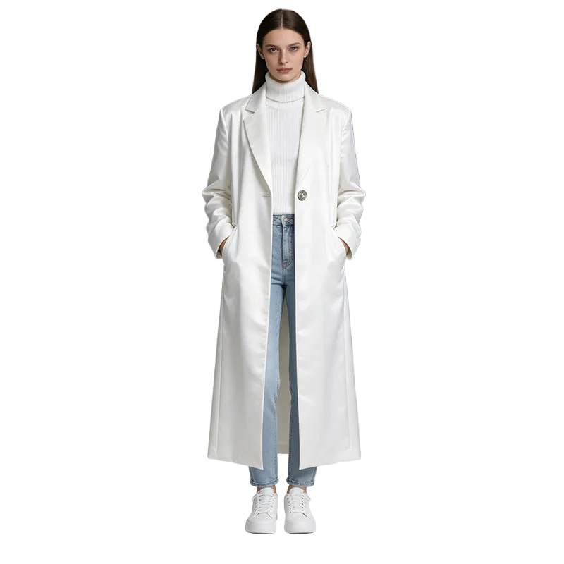 White Blazer-Style Trench Coat — Relaxed Fit