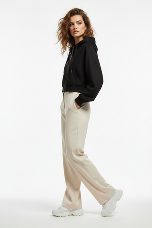 Suede-Brushed Zip-Up Hooded Jacket — Short Style