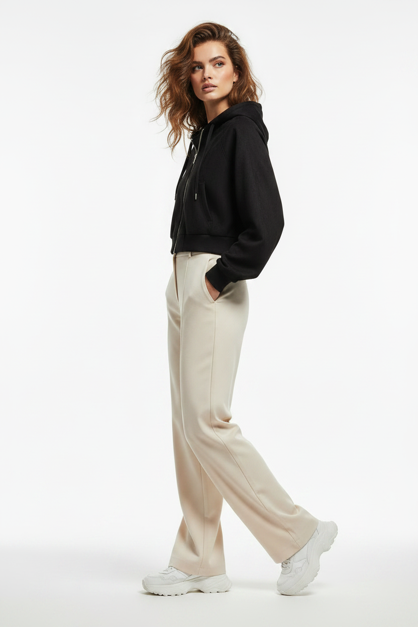 Suede-Brushed Zip-Up Hooded Jacket — Short Style