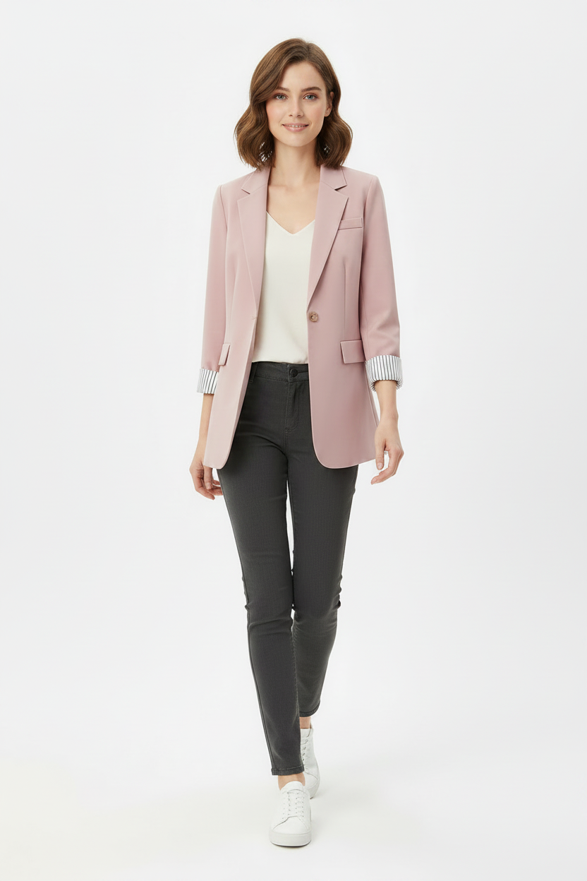 Striped Cuff Single-Breasted Blazer