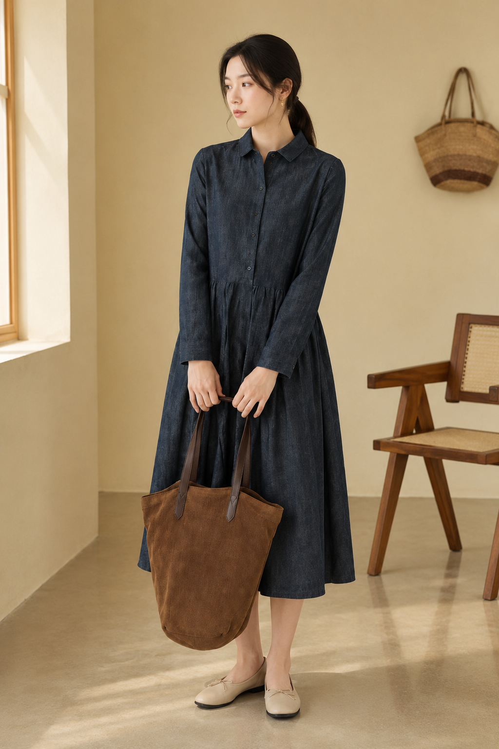 Vintage Casual Midi Dress
