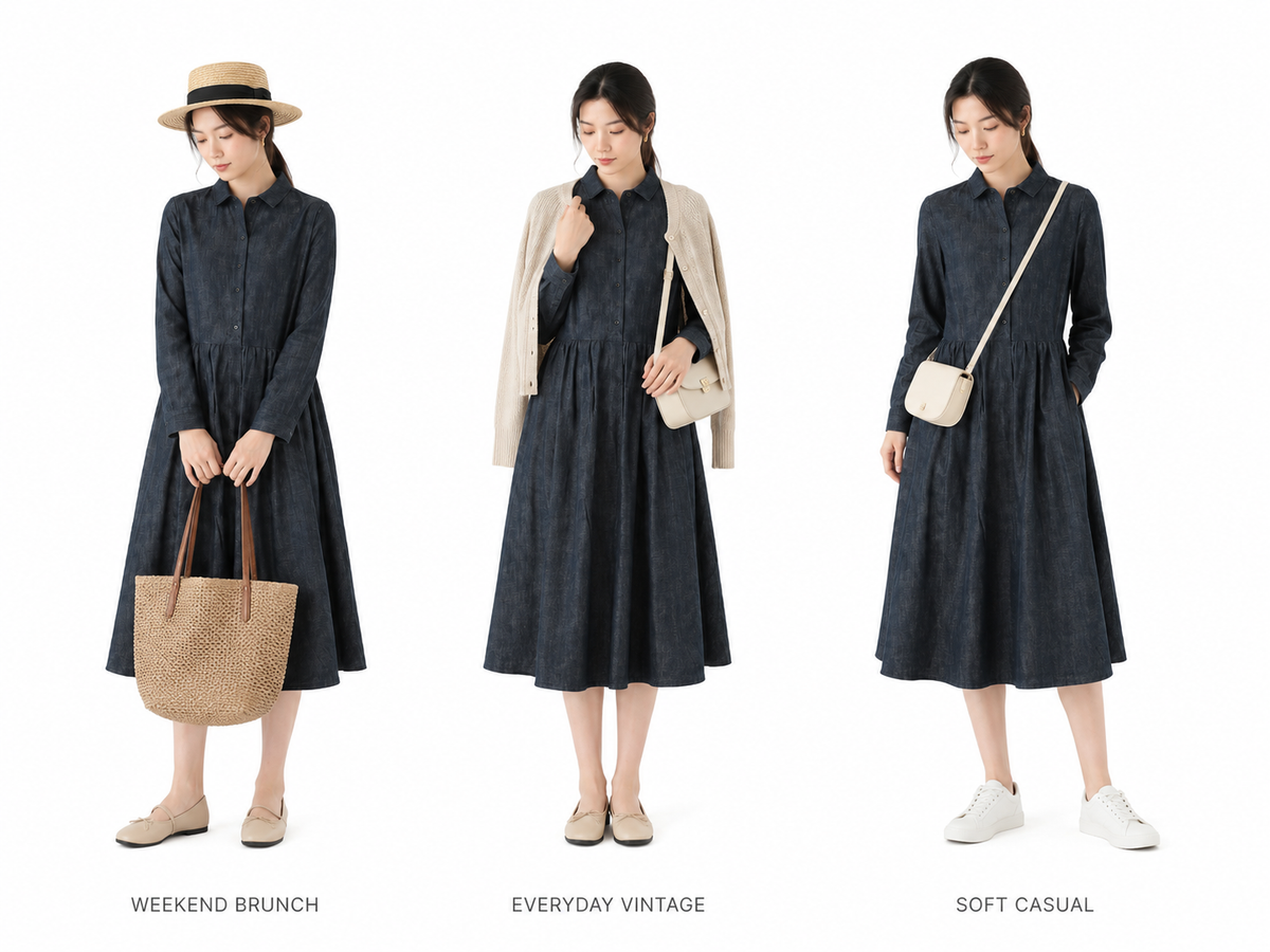 Vintage Casual Midi Dress