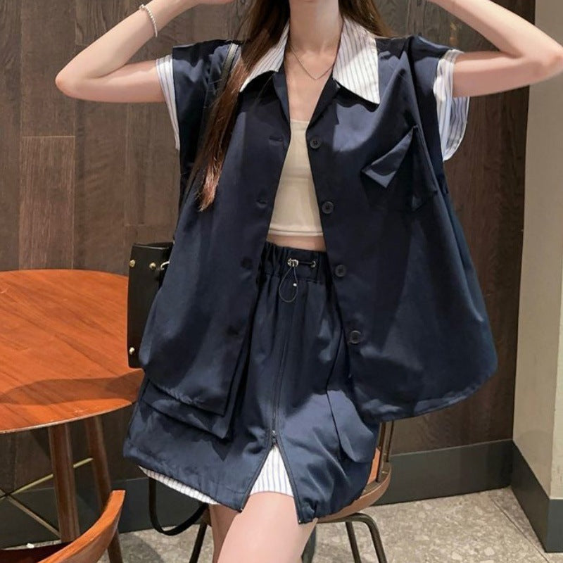 Sleeveless Vest Top & A-Line Skirt Set — Coordinated Two-Piece
