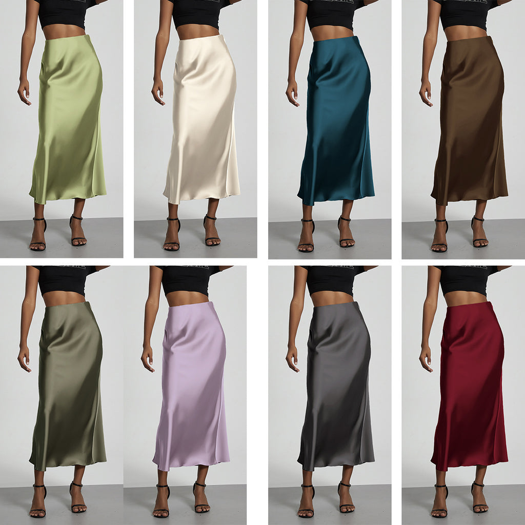 Elegant Satin Midi Skirt
