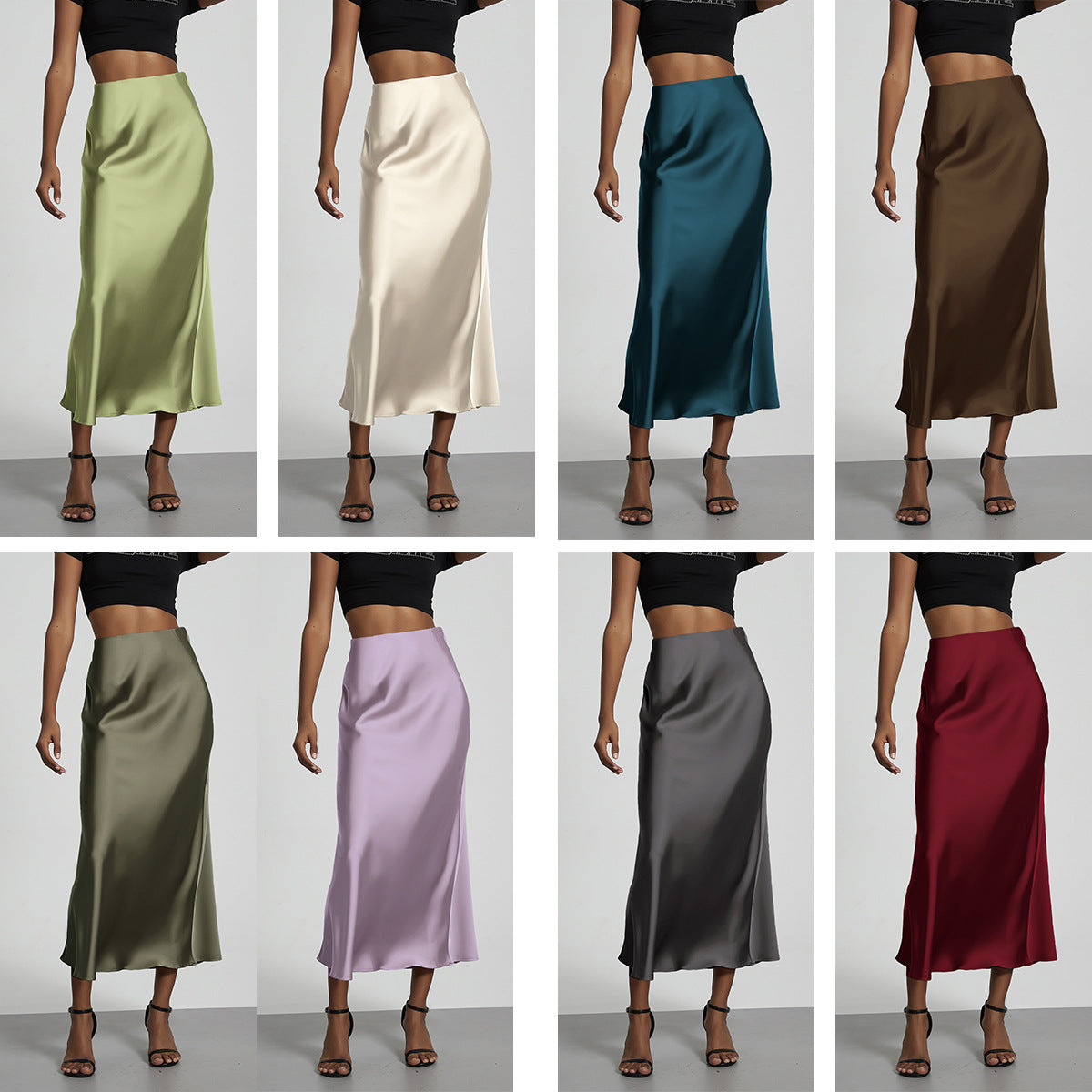 Elegant Satin Midi Skirt