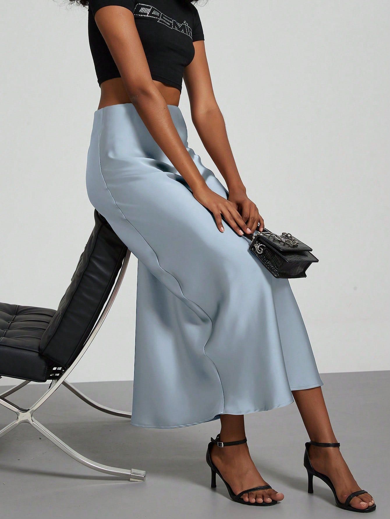 Elegant Satin Midi Skirt