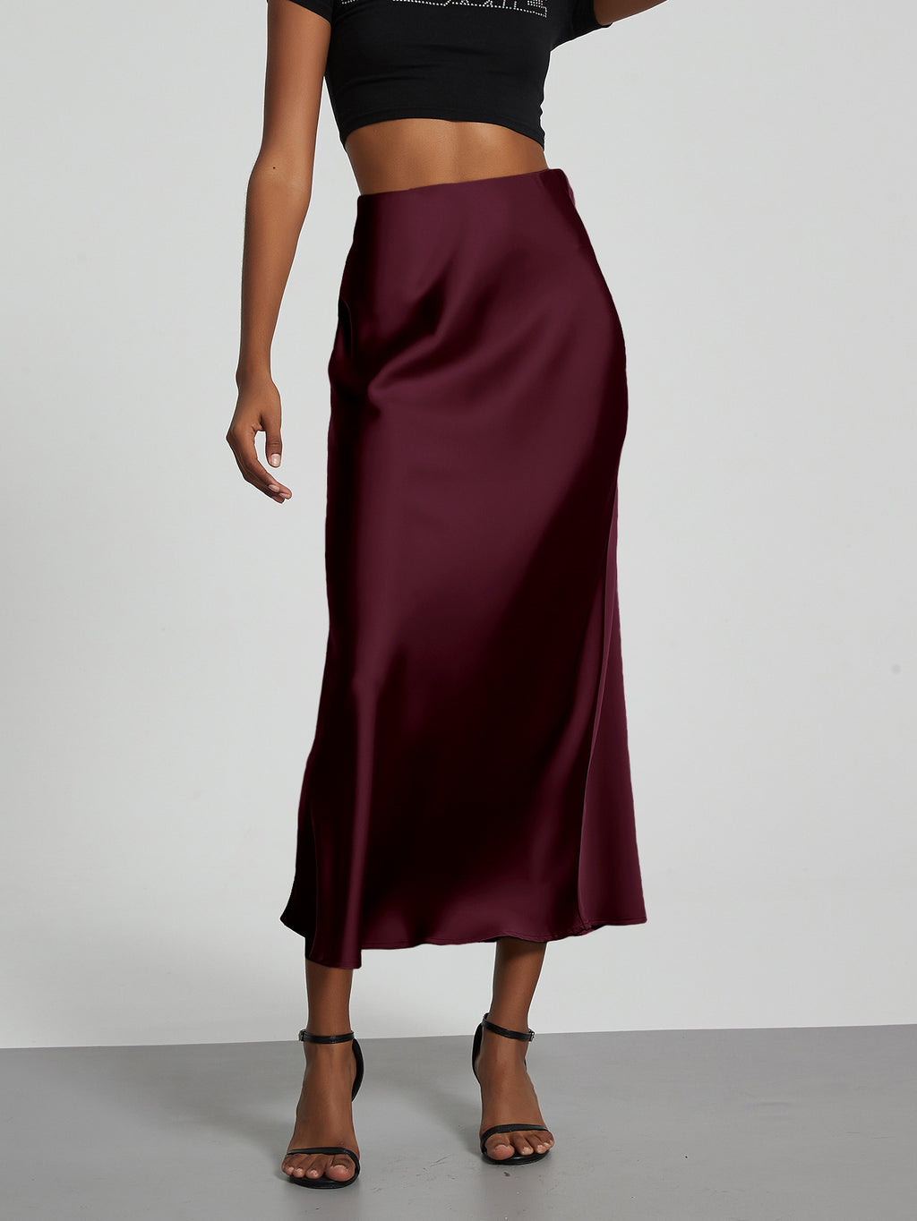 Elegant Satin Midi Skirt