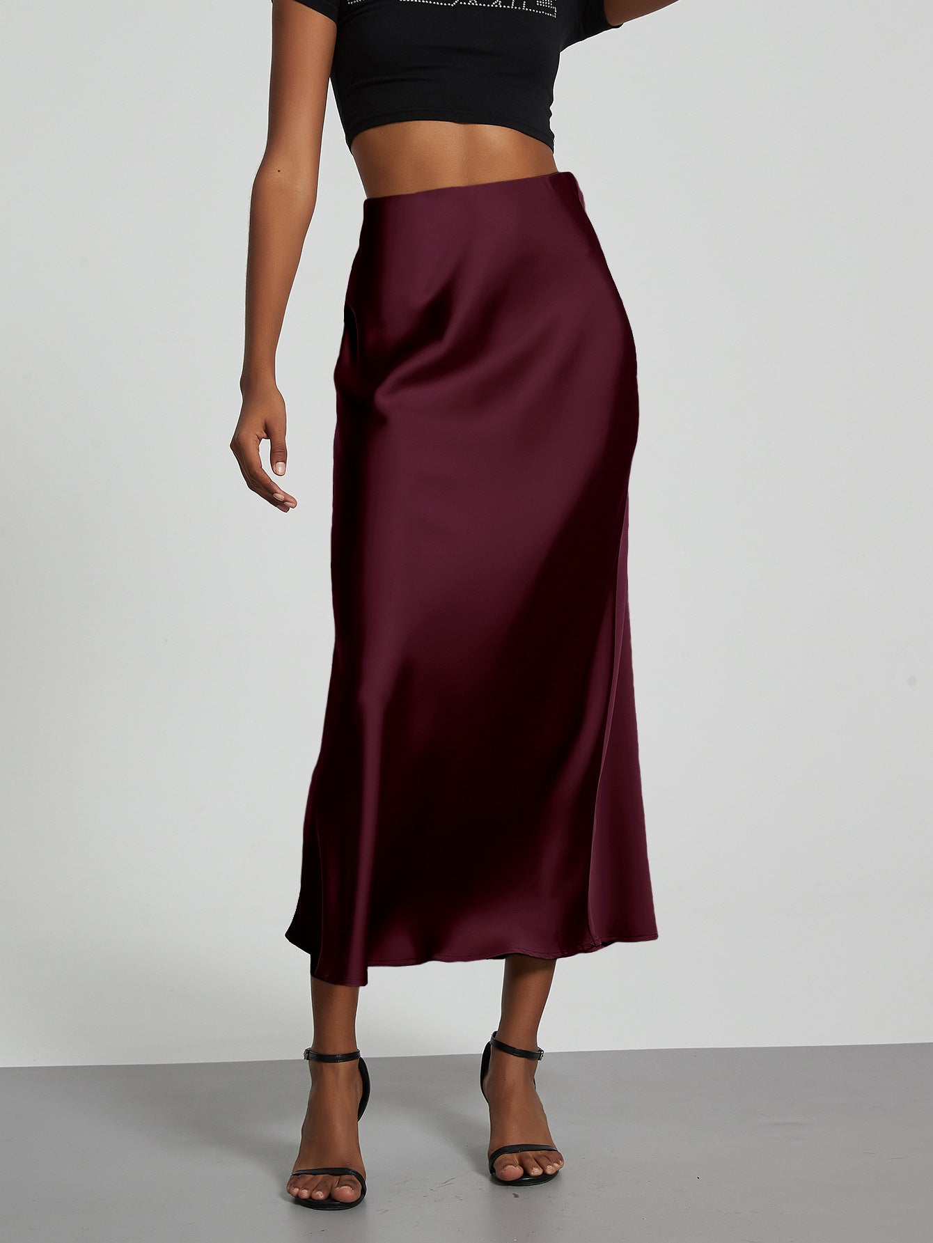 Elegant Satin Midi Skirt