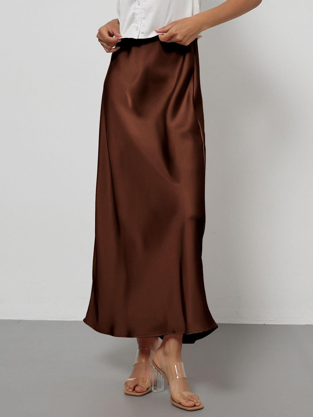 Elegant Satin Midi Skirt