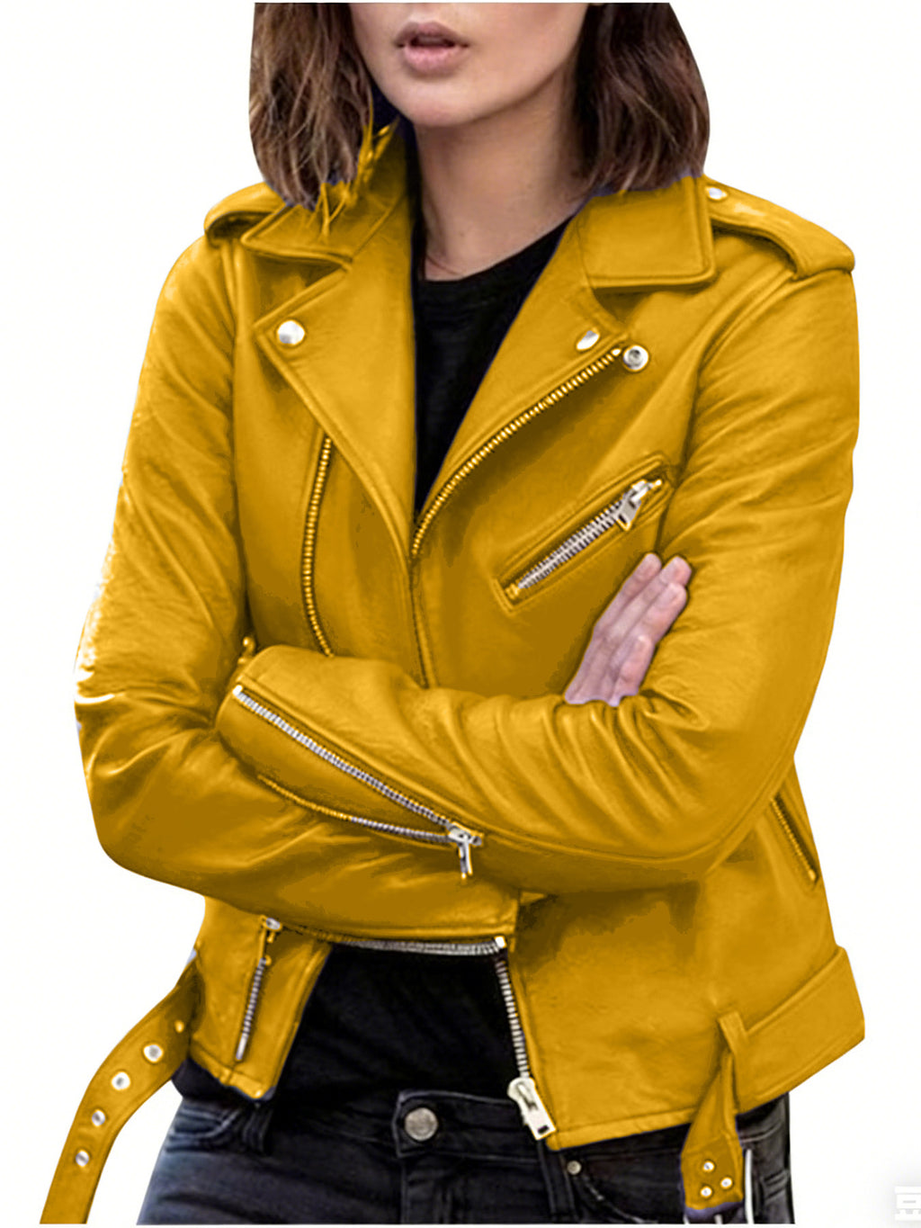PU Leather Motorcycle Jacket — Slim Fit Short Biker Jacket