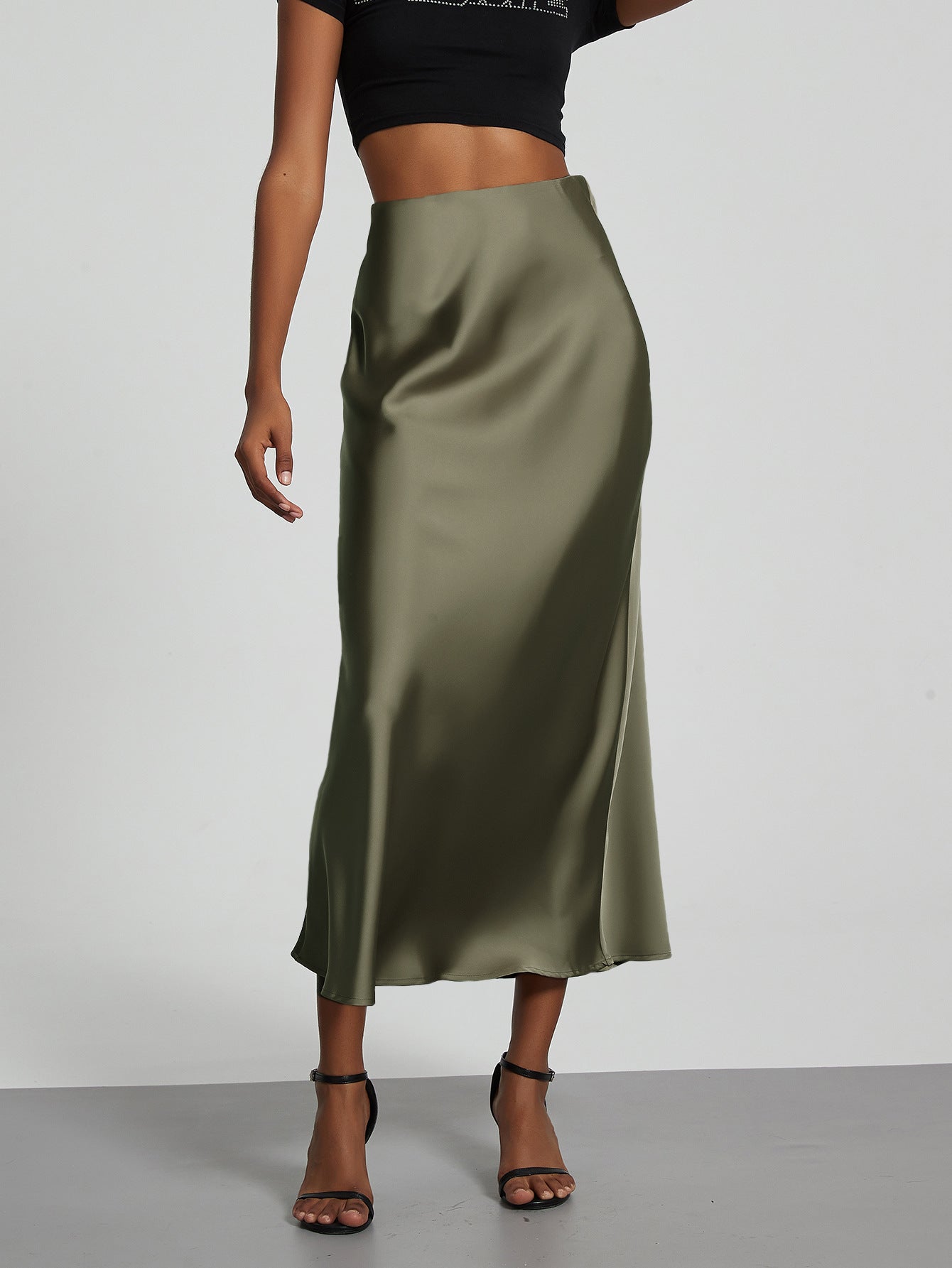 Elegant Satin Midi Skirt