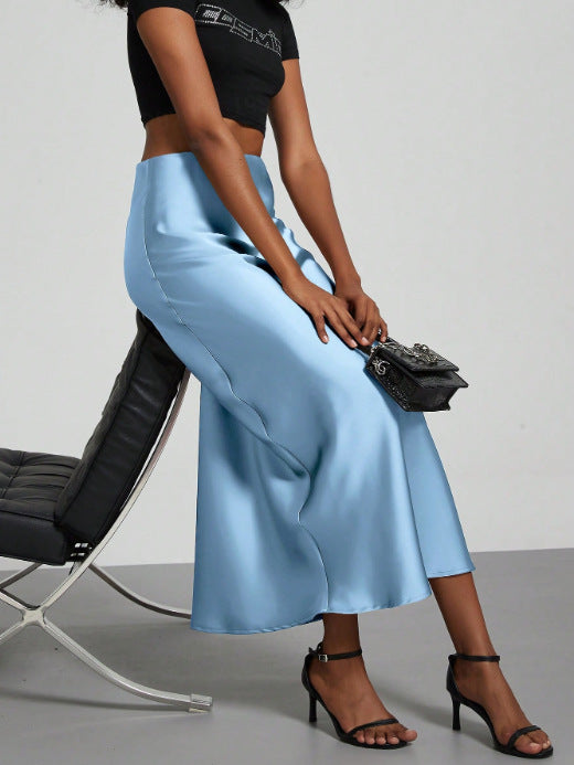Elegant Satin Midi Skirt