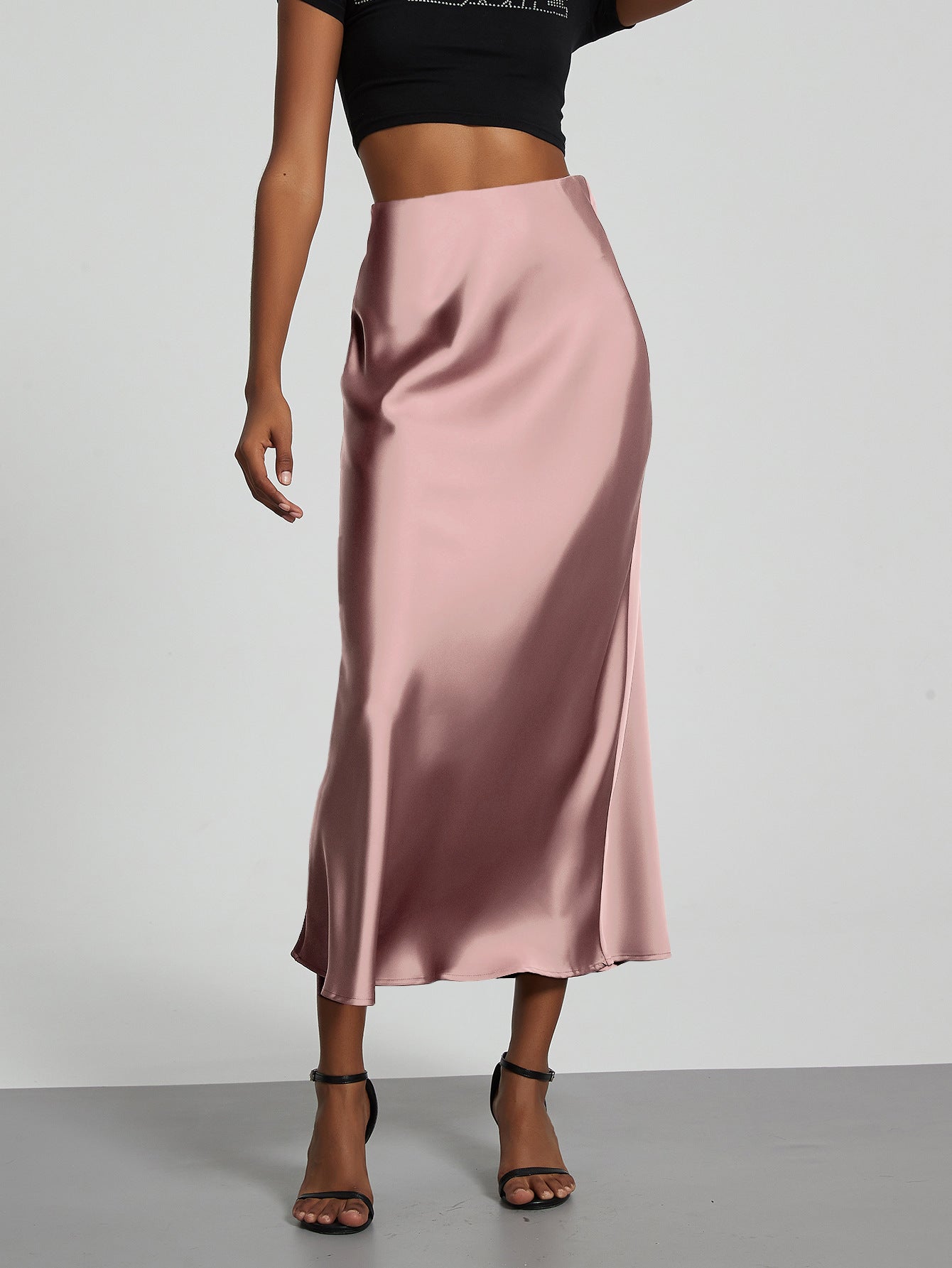 Elegant Satin Midi Skirt