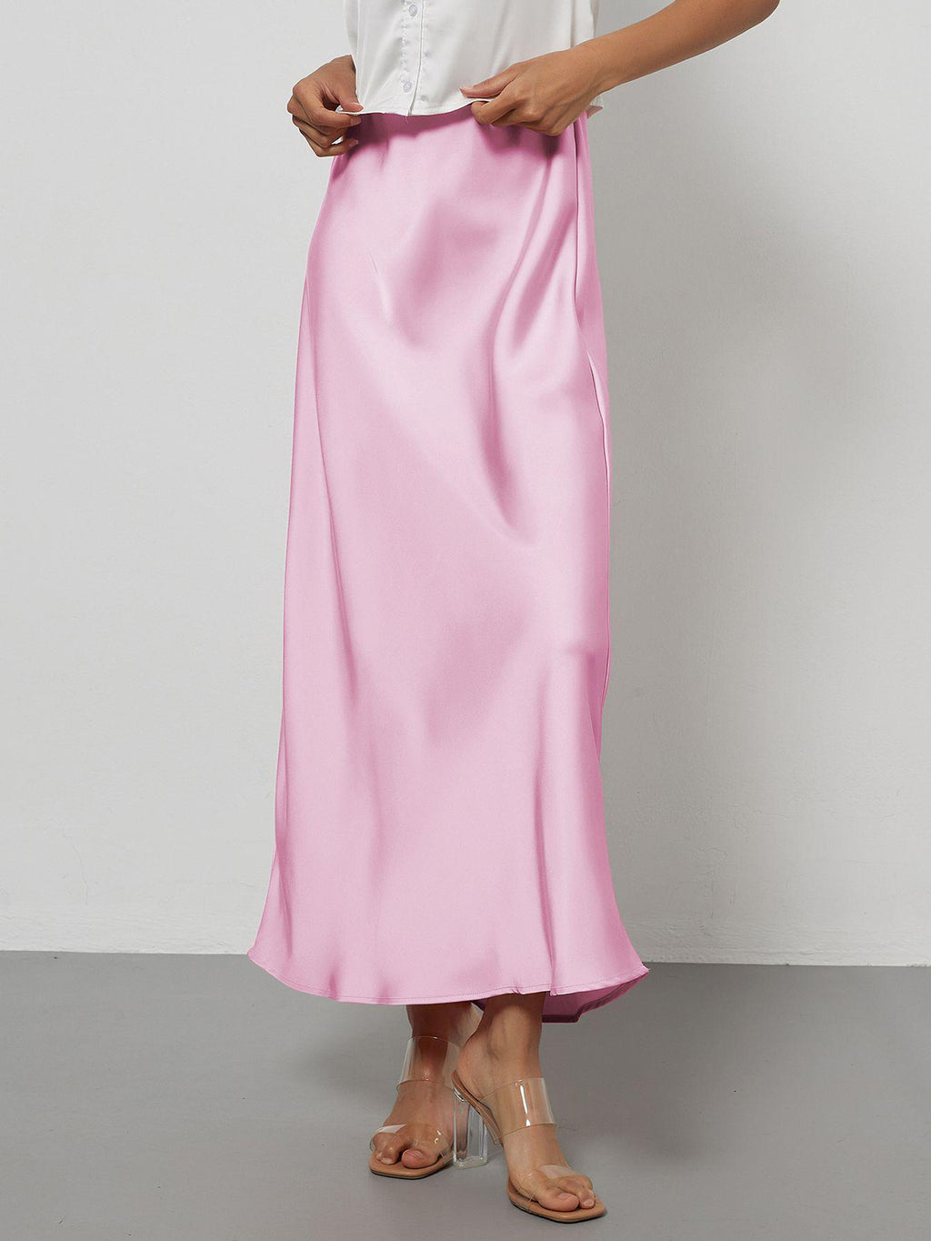Elegant Satin Midi Skirt