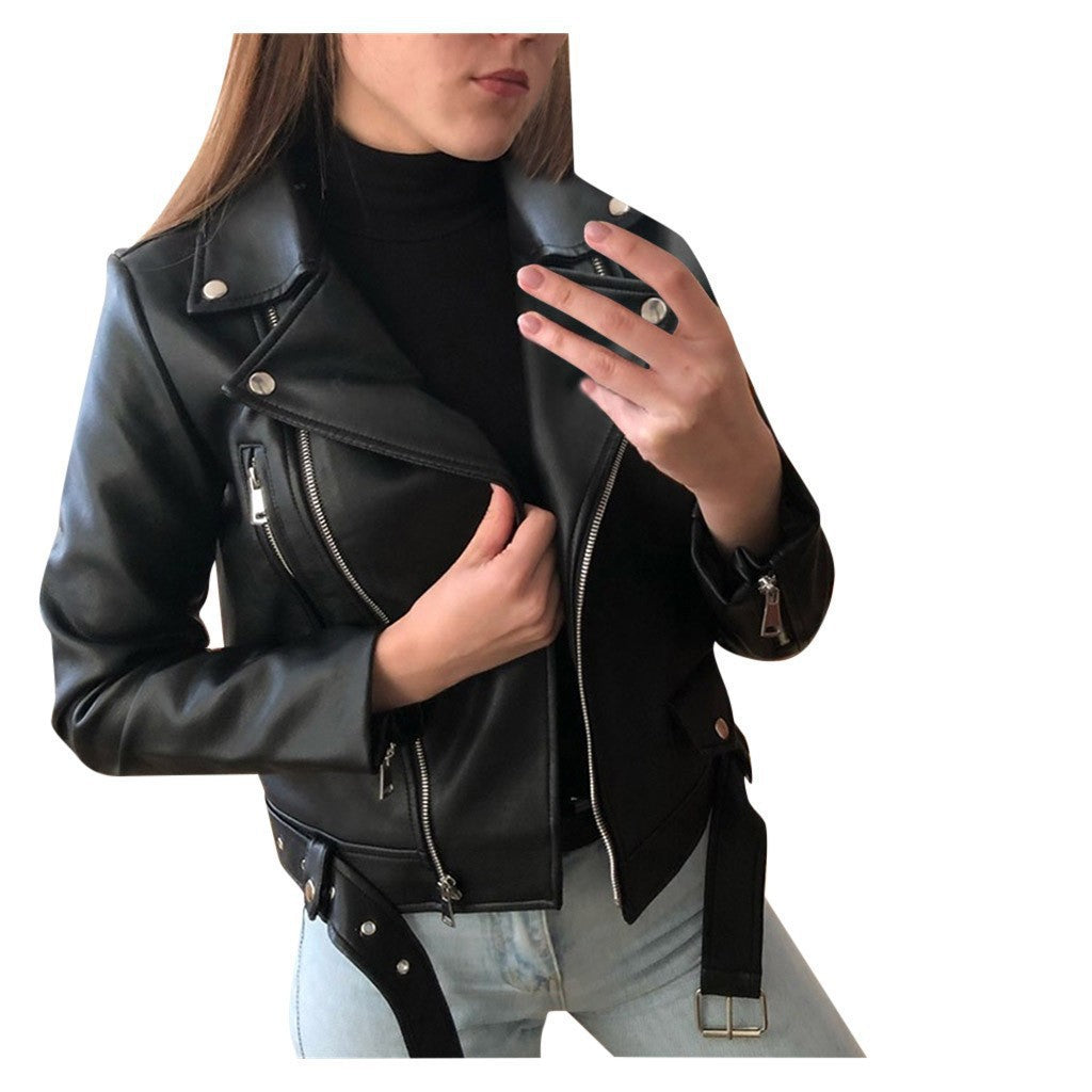 PU Leather Motorcycle Jacket — Slim Fit Short Biker Jacket