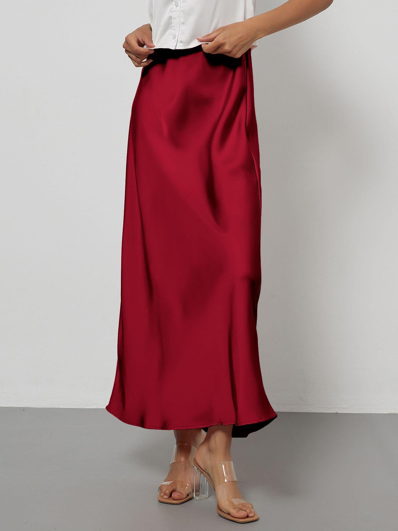 Elegant Satin Midi Skirt