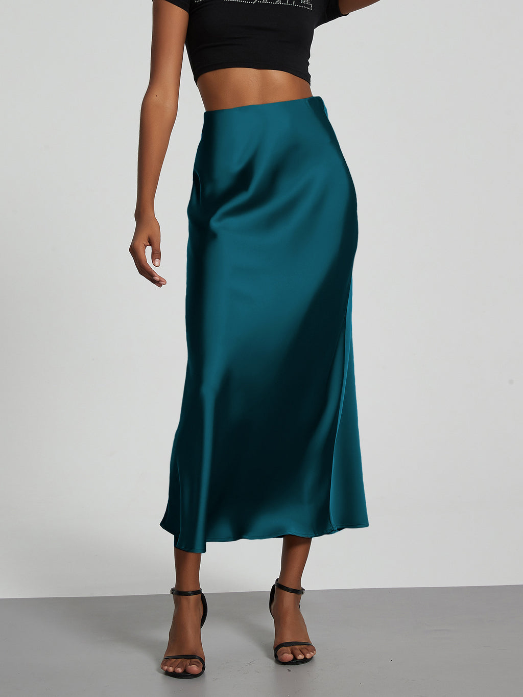 Elegant Satin Midi Skirt