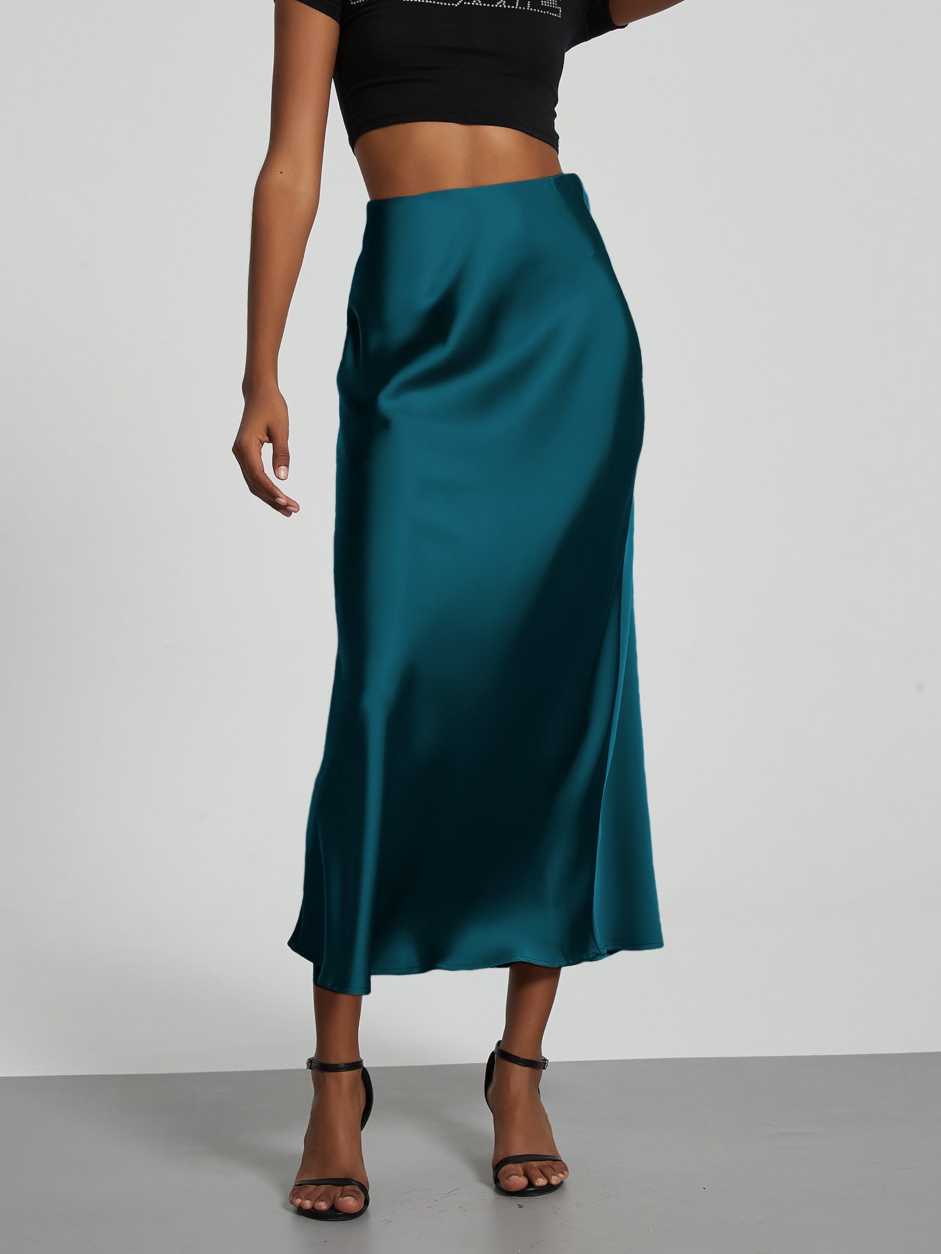 Elegant Satin Midi Skirt