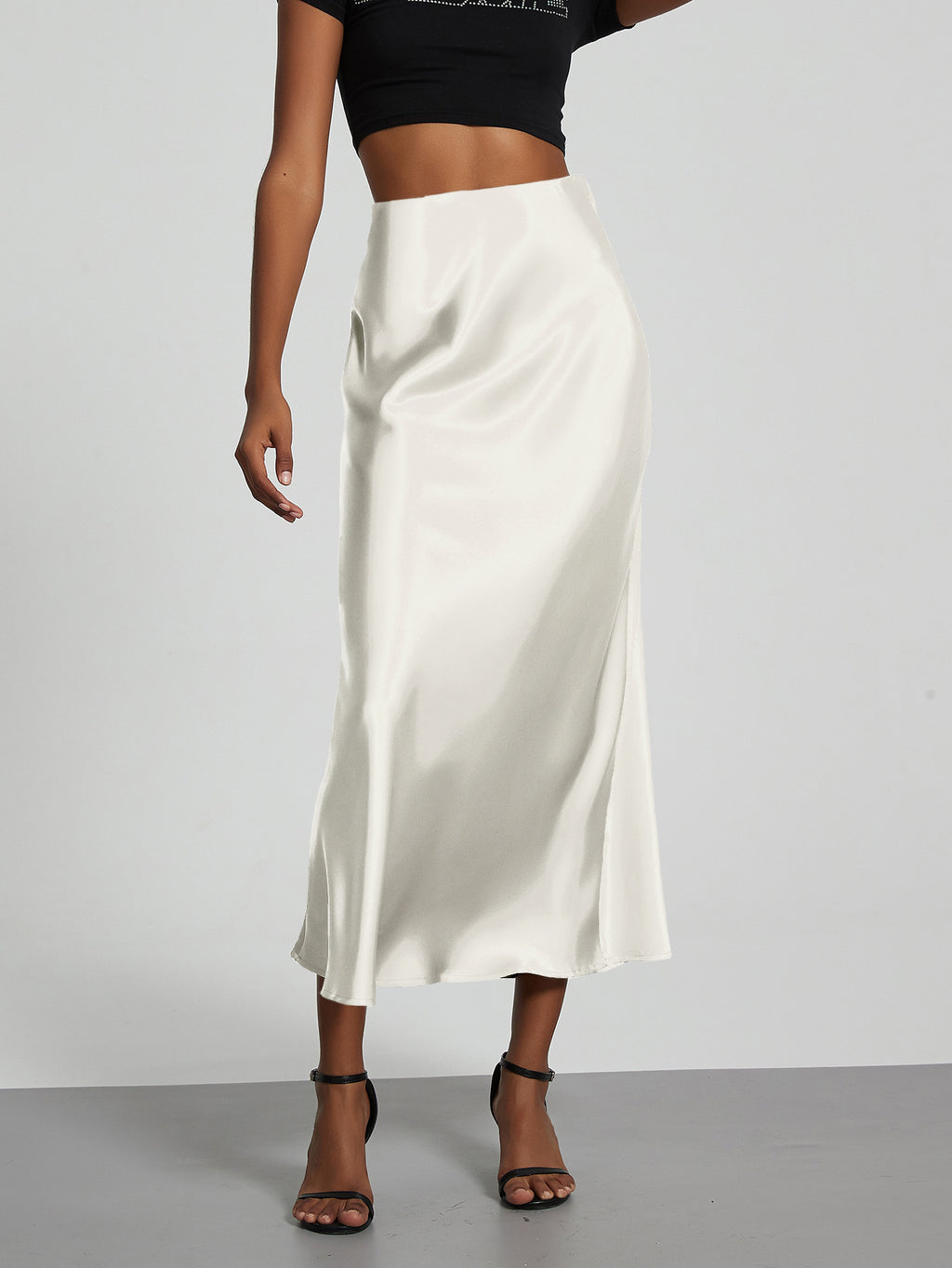 Elegant Satin Midi Skirt