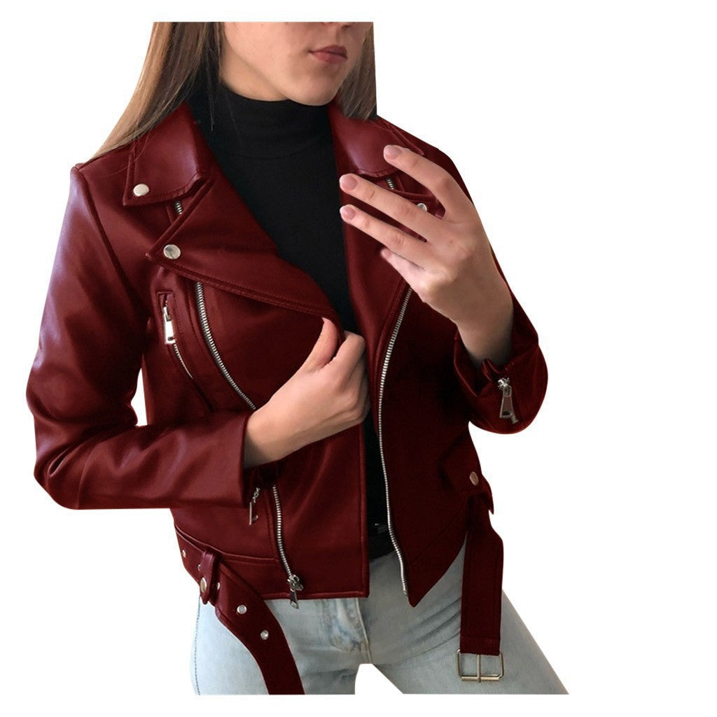 PU Leather Motorcycle Jacket — Slim Fit Short Biker Jacket