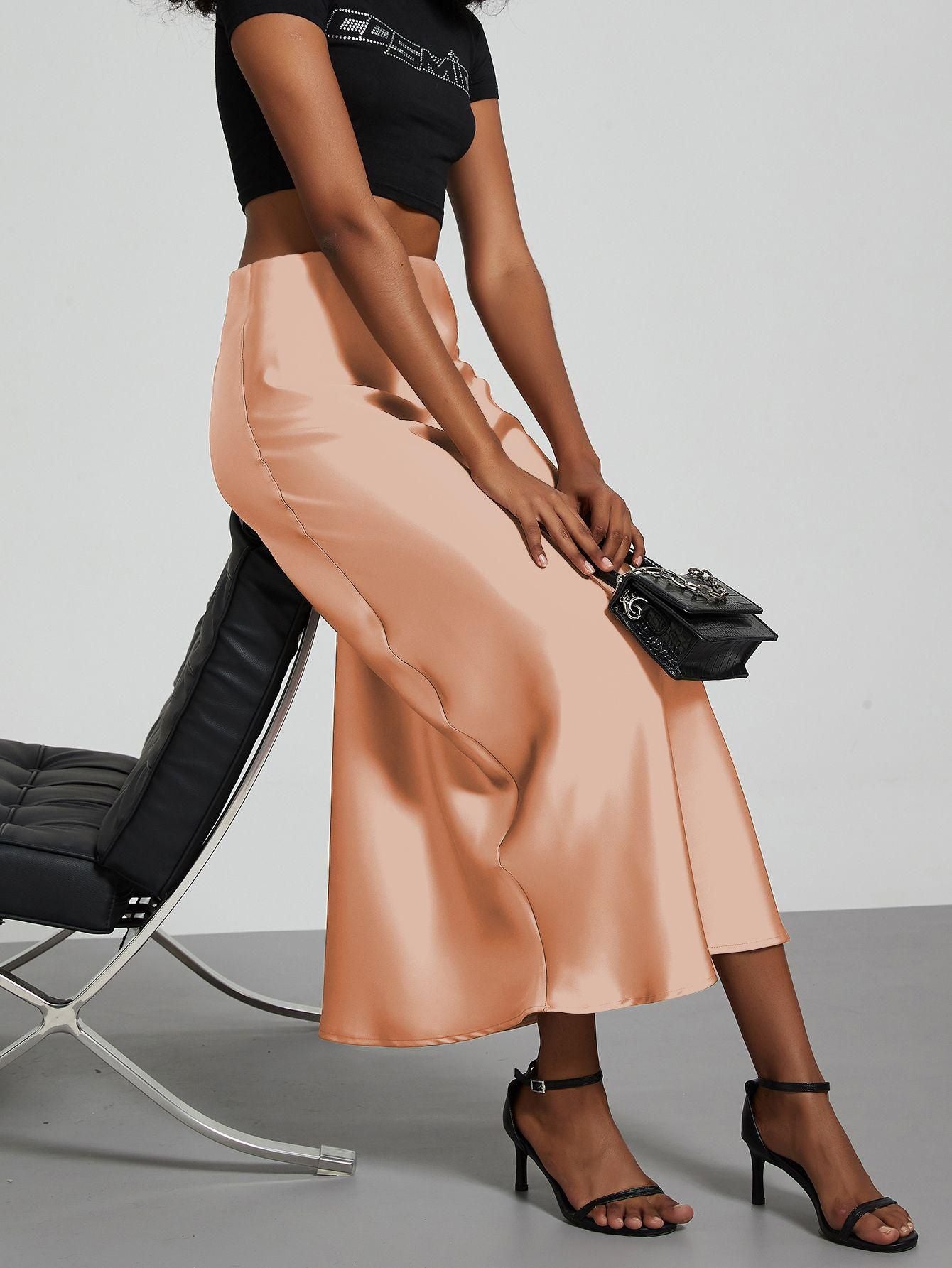Elegant Satin Midi Skirt