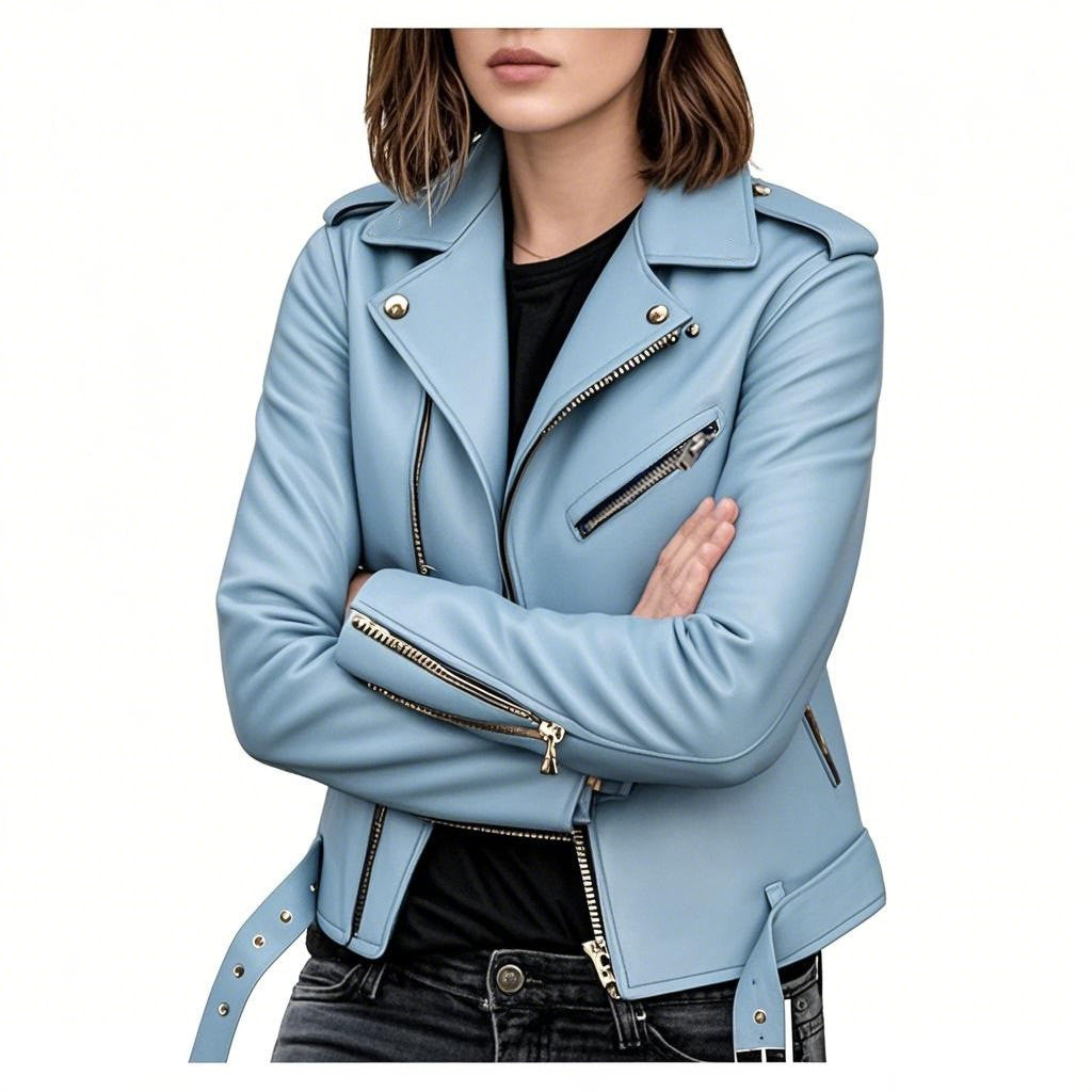 PU Leather Motorcycle Jacket — Slim Fit Short Biker Jacket