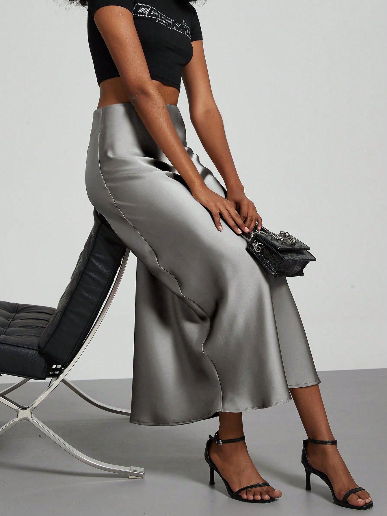 Elegant Satin Midi Skirt