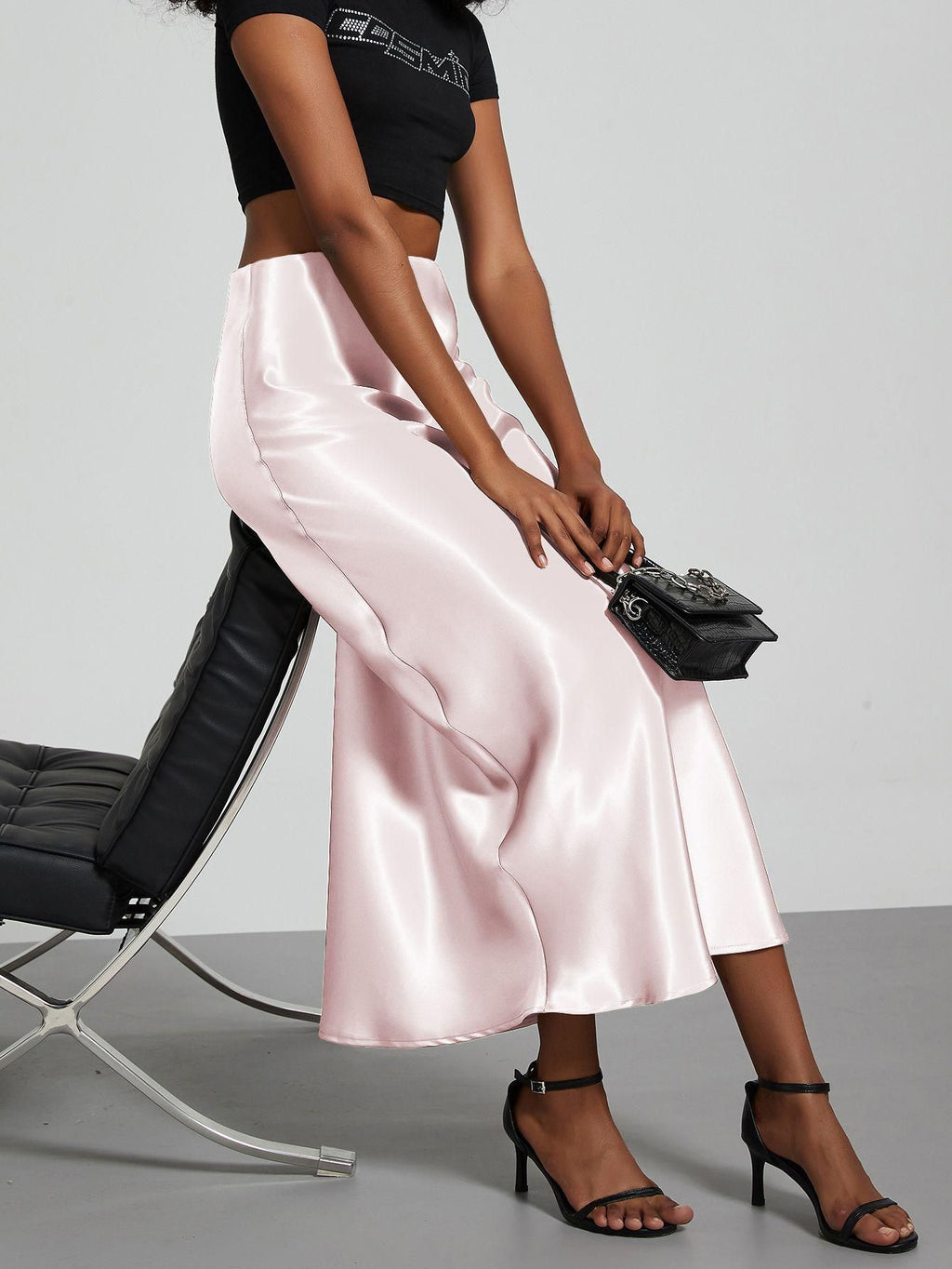 Elegant Satin Midi Skirt