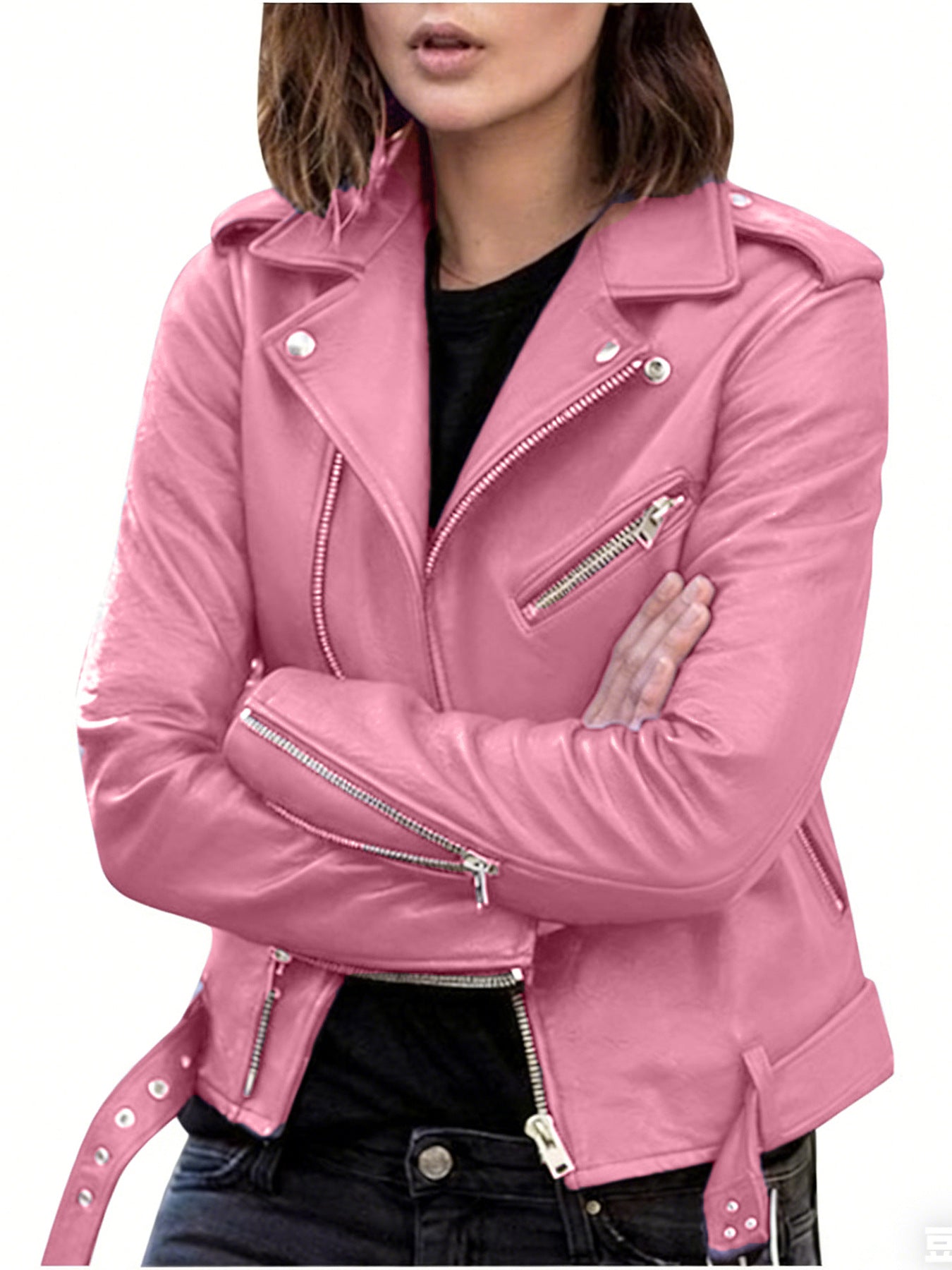 PU Leather Motorcycle Jacket — Slim Fit Short Biker Jacket