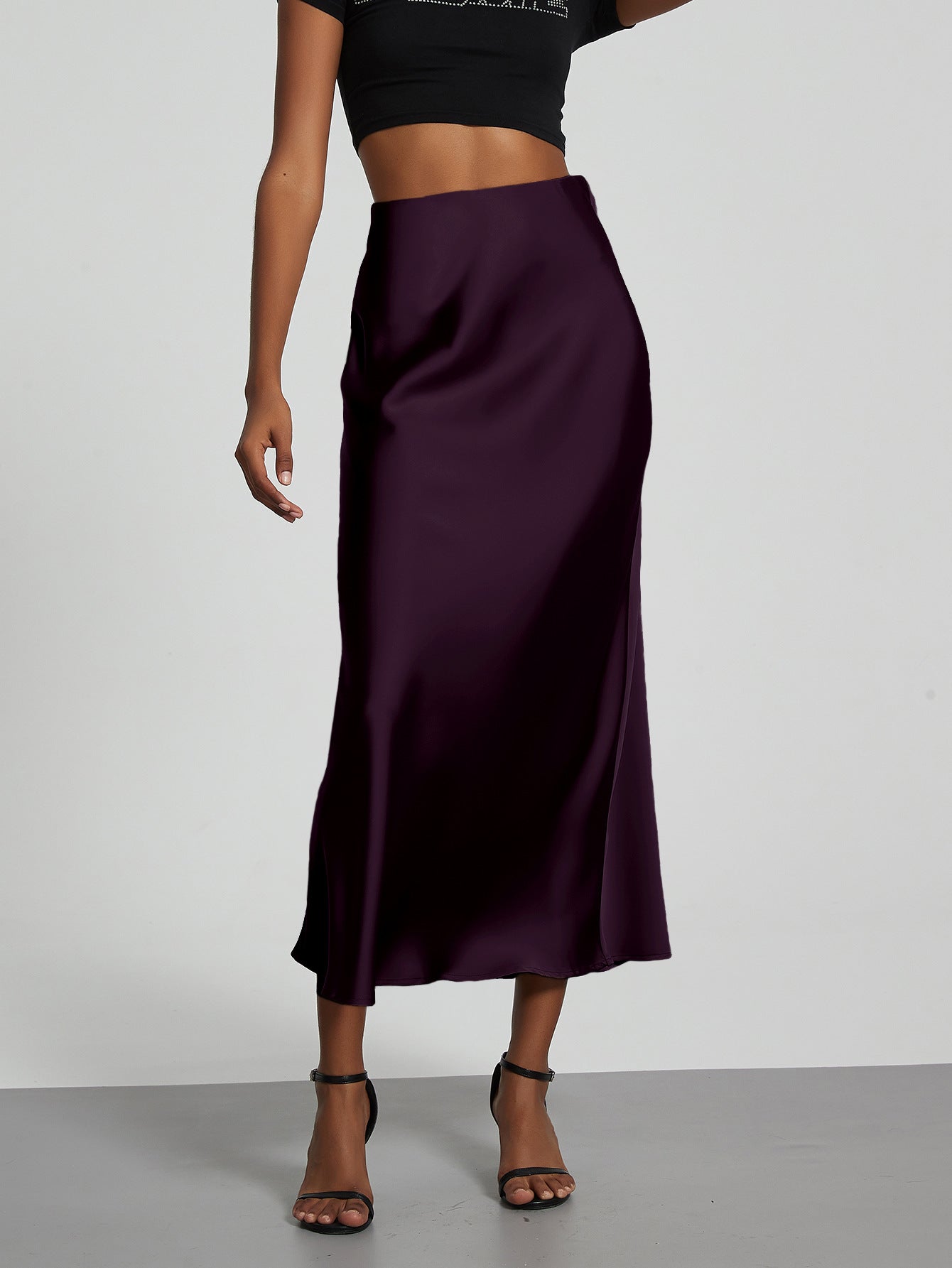 Elegant Satin Midi Skirt