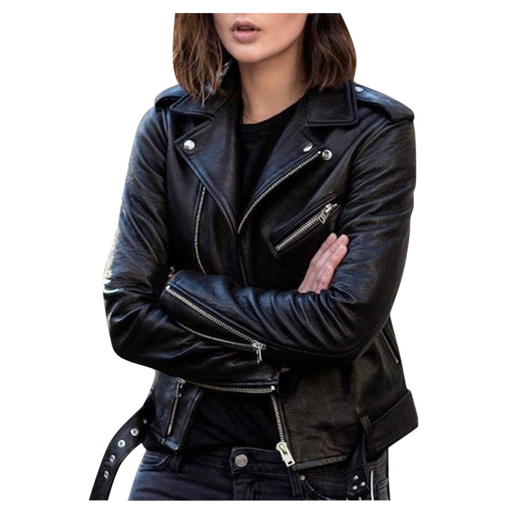 PU Leather Motorcycle Jacket — Slim Fit Short Biker Jacket