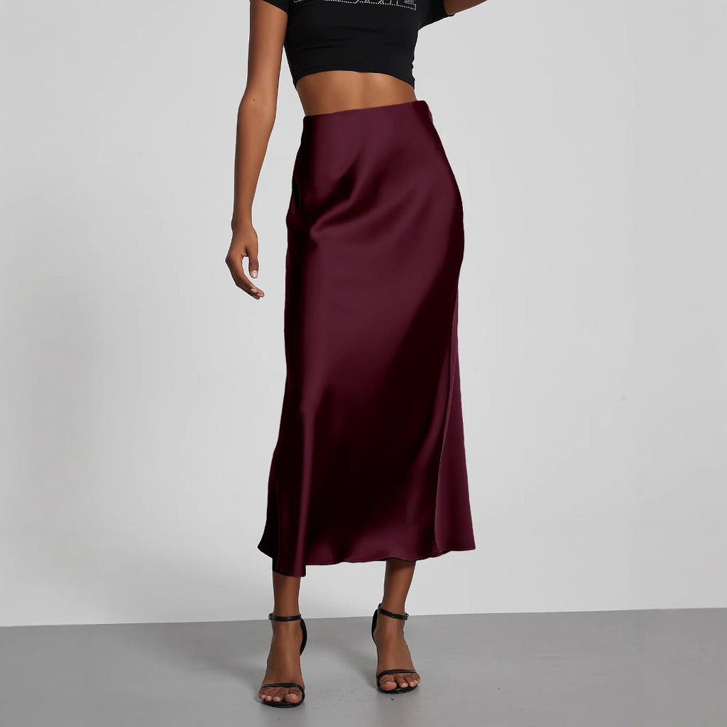 Elegant Satin Midi Skirt