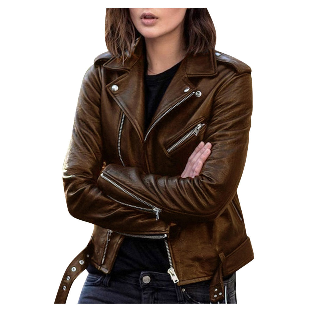 PU Leather Motorcycle Jacket — Slim Fit Short Biker Jacket