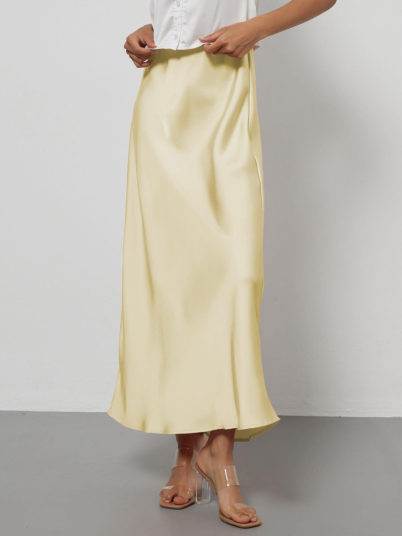 Elegant Satin Midi Skirt