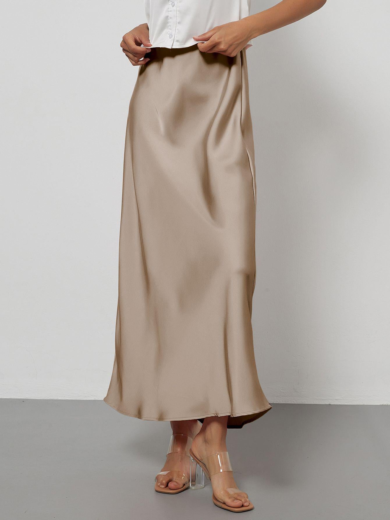 Elegant Satin Midi Skirt