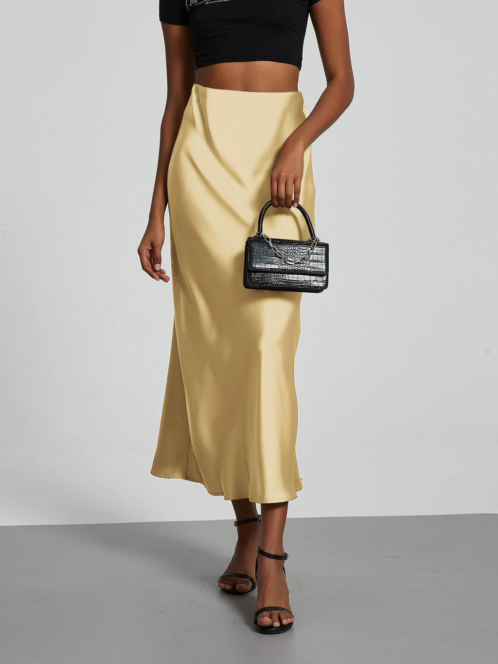 Elegant Satin Midi Skirt