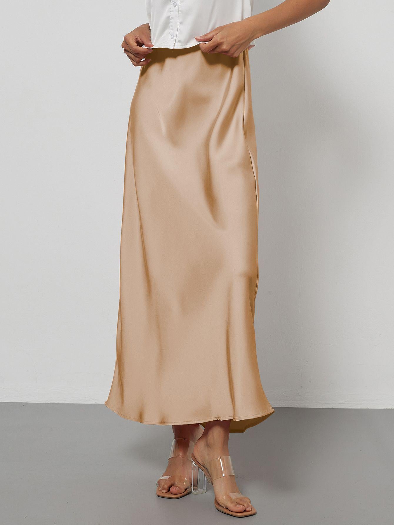 Elegant Satin Midi Skirt