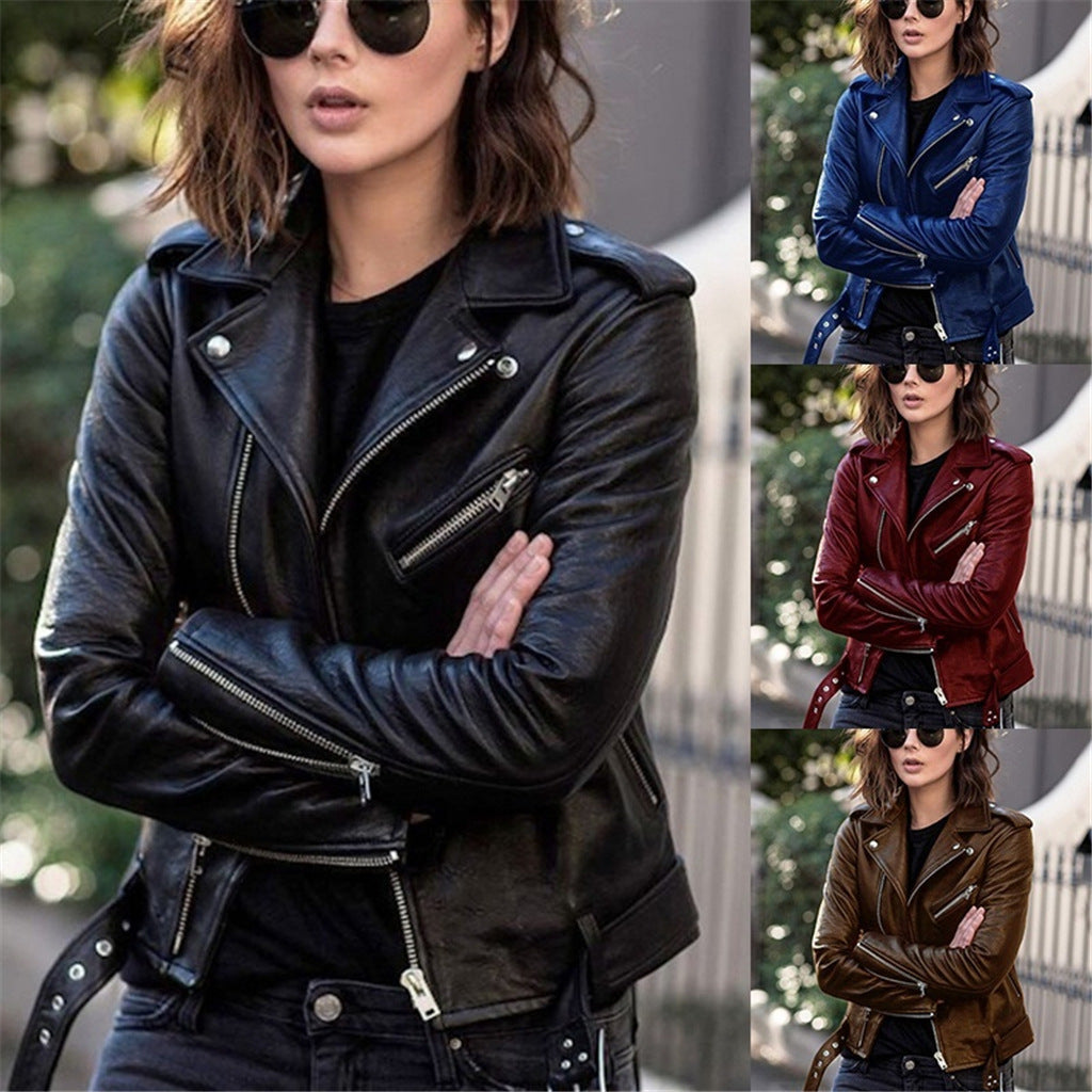 PU Leather Motorcycle Jacket — Slim Fit Short Biker Jacket