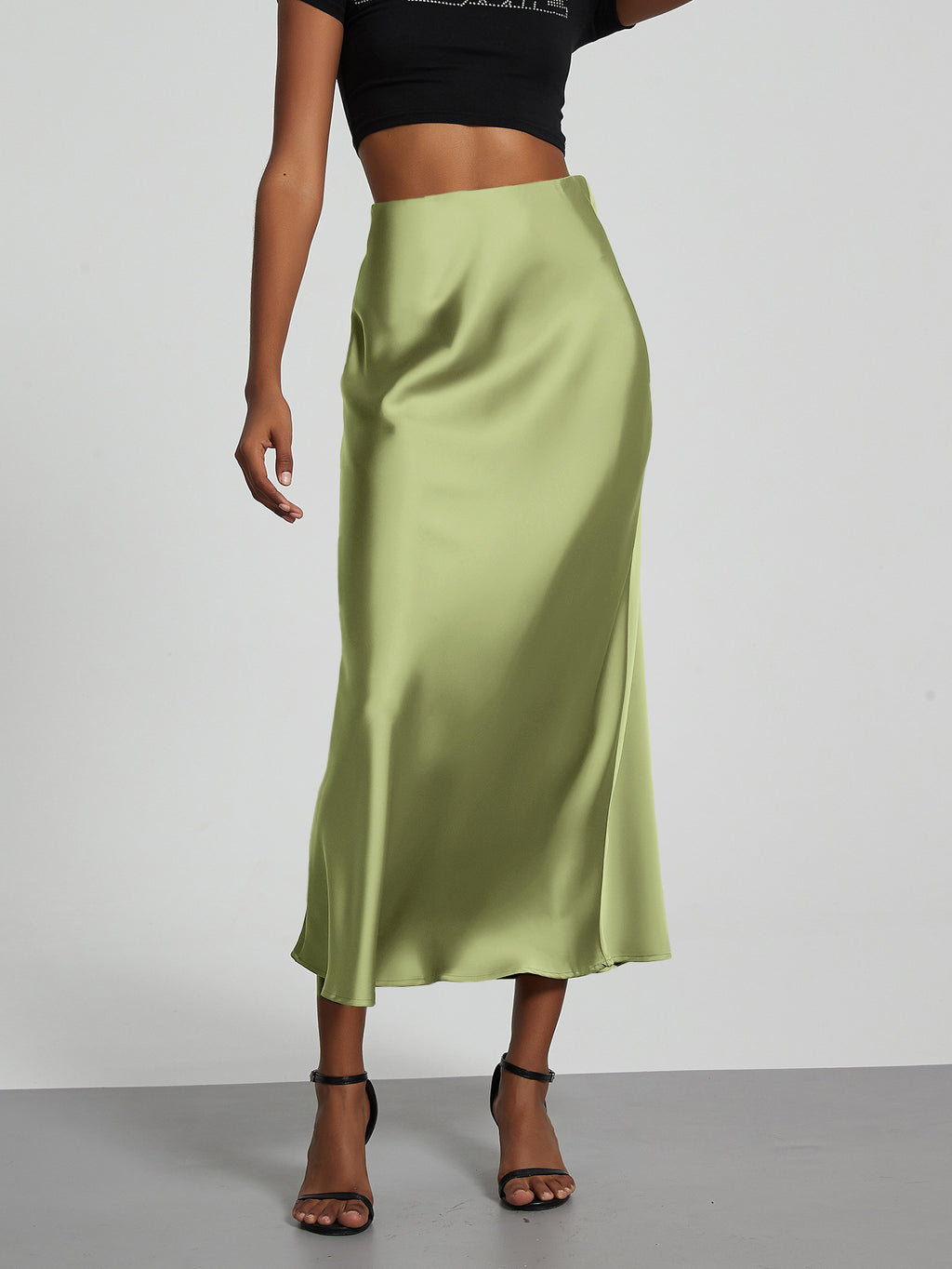 Elegant Satin Midi Skirt