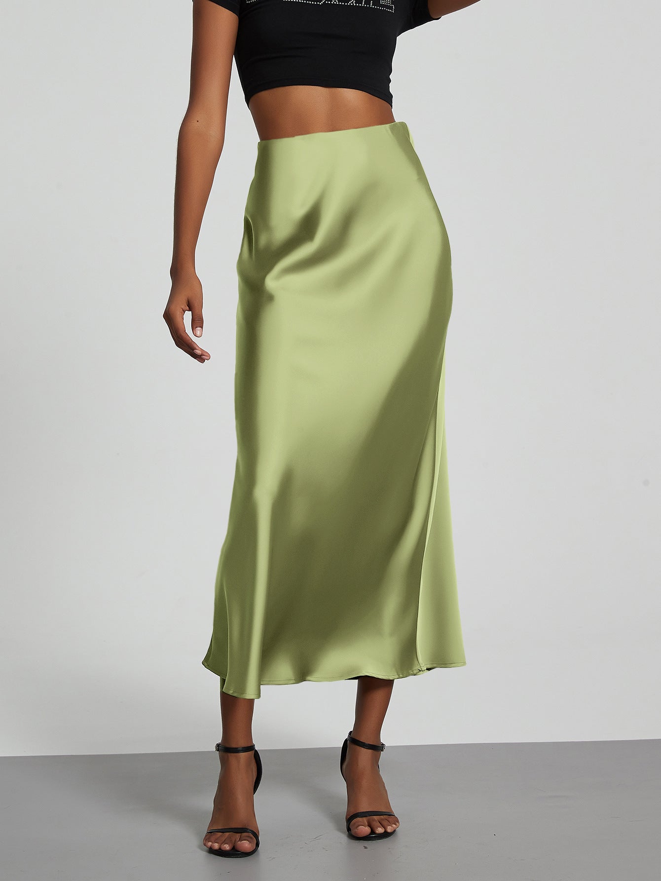 Elegant Satin Midi Skirt