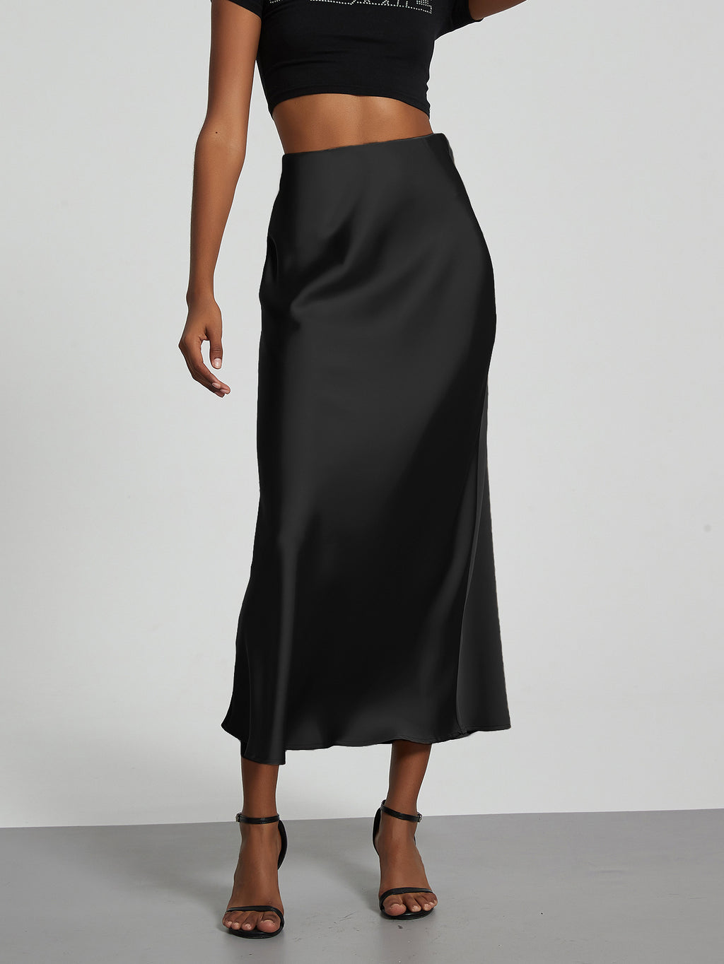Elegant Satin Midi Skirt