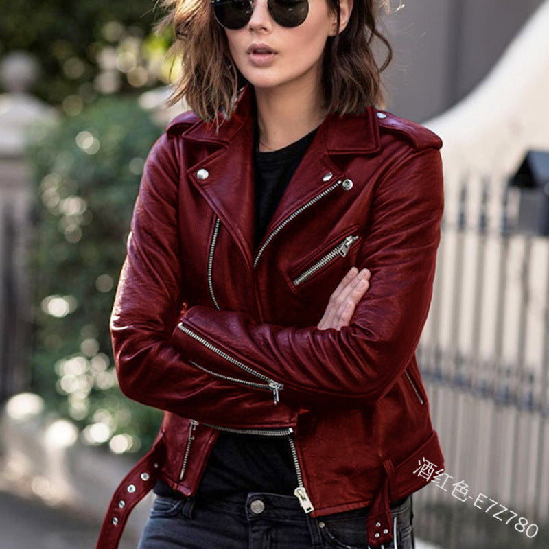 PU Leather Motorcycle Jacket — Slim Fit Short Biker Jacket