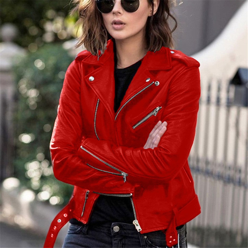 PU Leather Motorcycle Jacket — Slim Fit Short Biker Jacket