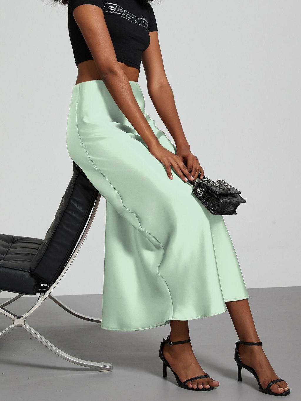 Elegant Satin Midi Skirt